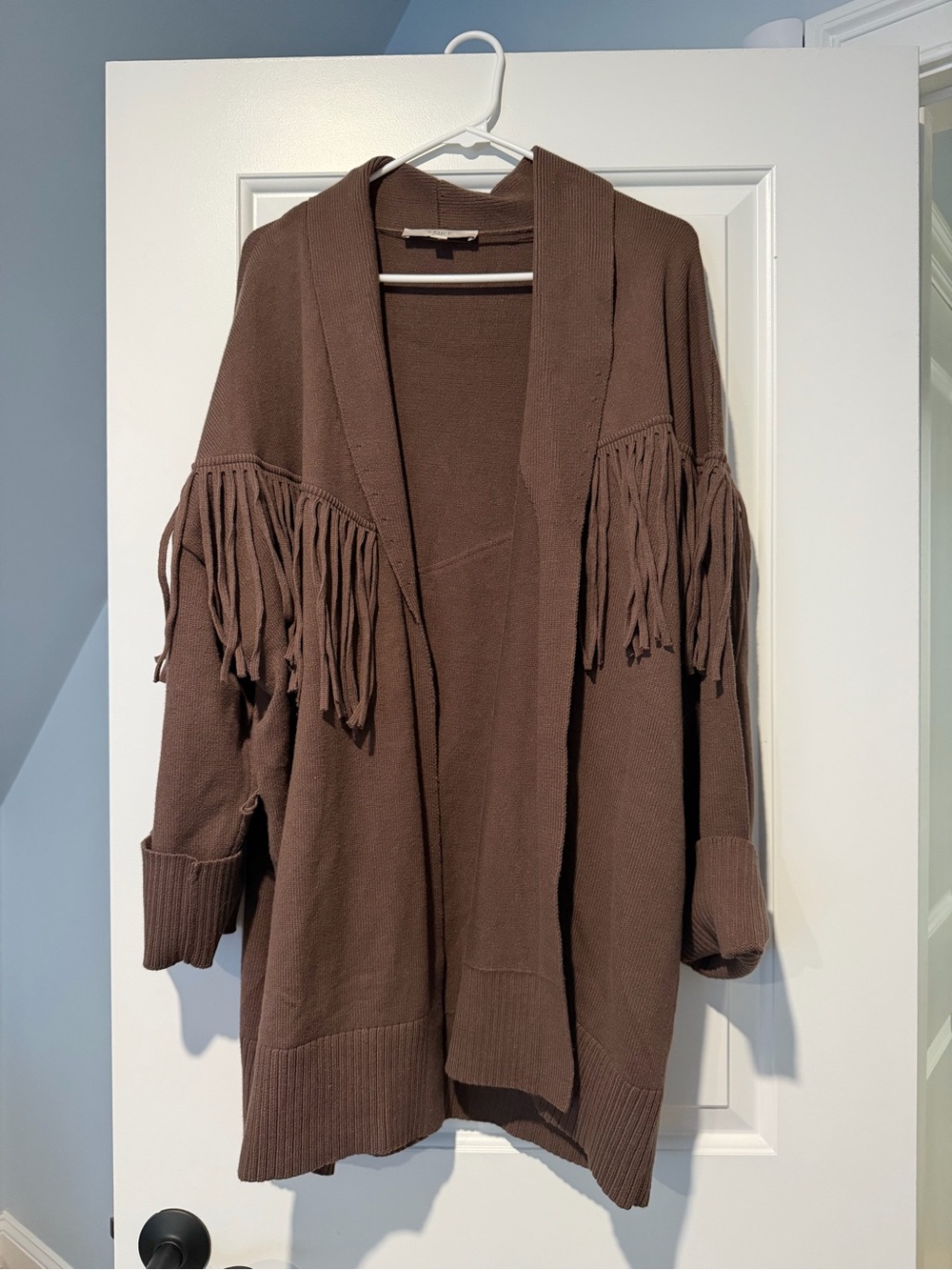 LOFT - Fringe Open-Front Brown Knit Sweater Cardigan (No Belt) XXL
